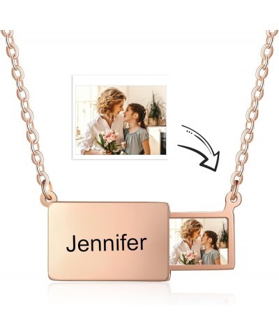 Personalized Rectangle Shaped Locket Necklace That Holds Pictures Photo Custom Engraved Name Memory Pendant for Women Men Ros...