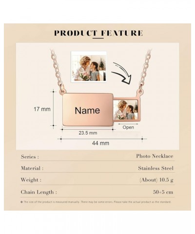 Personalized Rectangle Shaped Locket Necklace That Holds Pictures Photo Custom Engraved Name Memory Pendant for Women Men Ros...