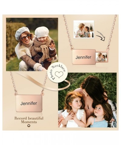 Personalized Rectangle Shaped Locket Necklace That Holds Pictures Photo Custom Engraved Name Memory Pendant for Women Men Ros...