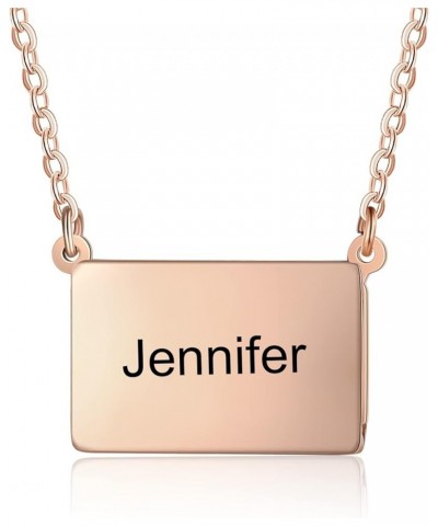 Personalized Rectangle Shaped Locket Necklace That Holds Pictures Photo Custom Engraved Name Memory Pendant for Women Men Ros...