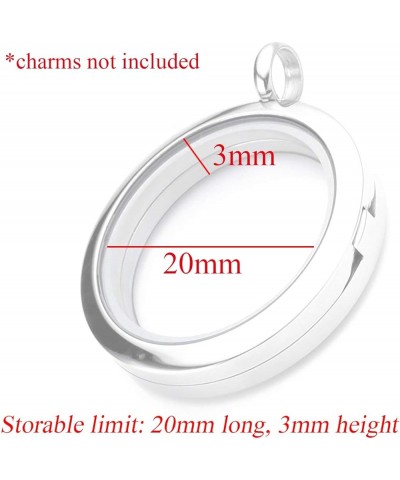 Silver Round Locket Pendant Necklace 30mm Glossy Stainless Steel Clear Glass Living Memory Floating Charms Stone Storage Silv...