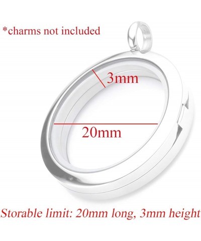 Silver Round Locket Pendant Necklace 30mm Glossy Stainless Steel Clear Glass Living Memory Floating Charms Stone Storage Silv...