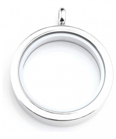 Silver Round Locket Pendant Necklace 30mm Glossy Stainless Steel Clear Glass Living Memory Floating Charms Stone Storage Silv...