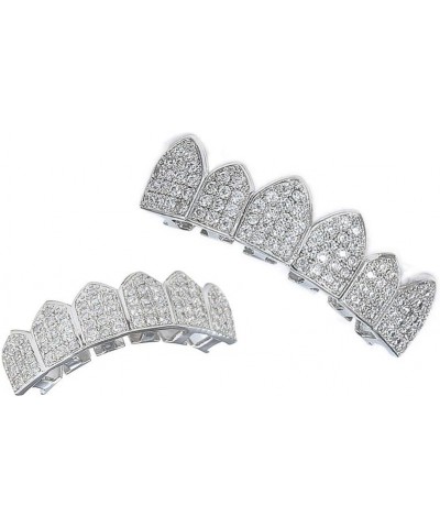 18k Gold Plated All Iced Out Luxury Cubic Zirconia CZ Teeth Grillz Set Top & Bottom Grill Removable Hip Hop Halloween Party G...