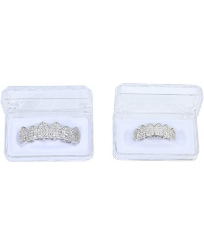 18k Gold Plated All Iced Out Luxury Cubic Zirconia CZ Teeth Grillz Set Top & Bottom Grill Removable Hip Hop Halloween Party G...