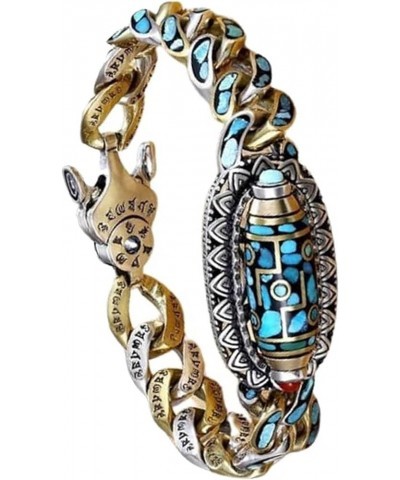 2024 Turquoise Six-Character Mantra Nine-Eyed Dzi Bead Bracelet B-18cm $12.34 Bracelets