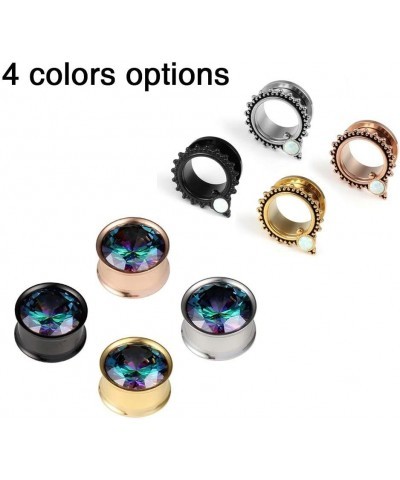 2 Pairs Selling Ear Tunnels Plugs with Stone Gauges Stainless Steel Gauge Earrings Piercing Jewelry for Women Mens 10mm-00g B...