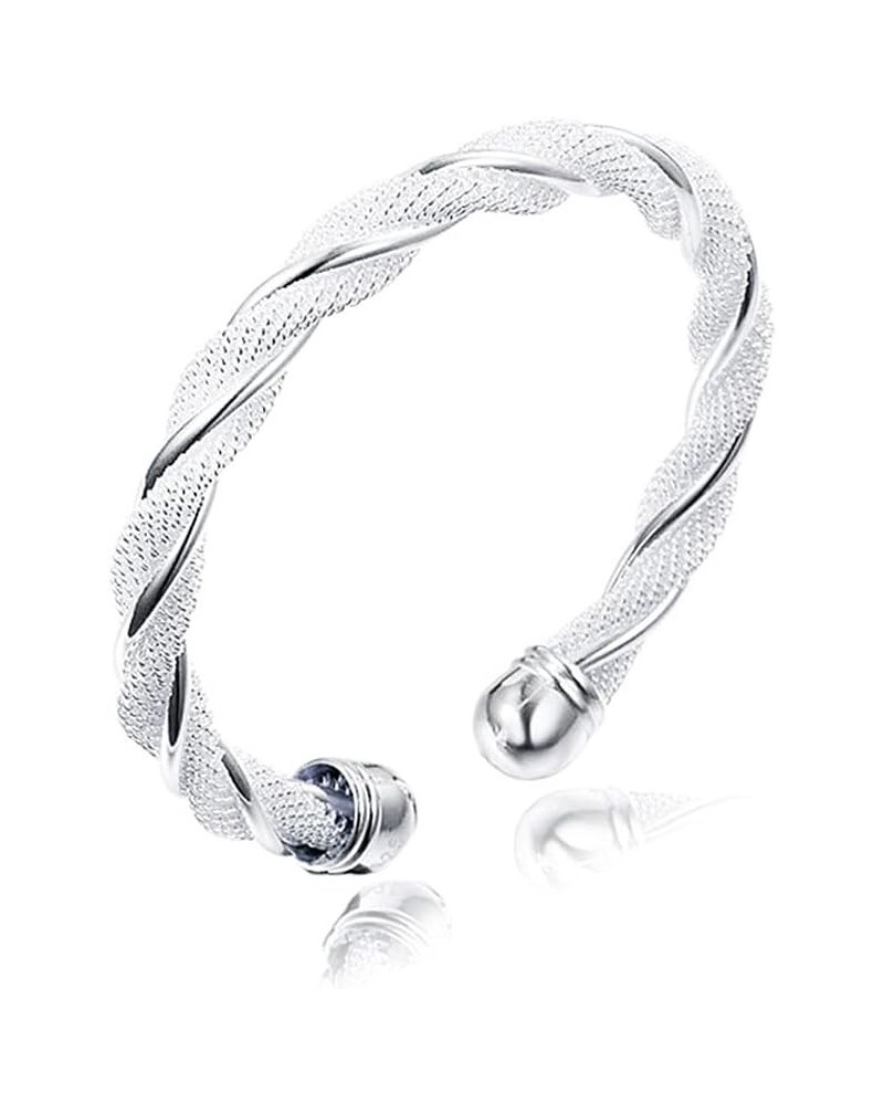 925 Sterling Silver Plated Adjustable Mesh Twisted Cuff Bangle Bracelet for Women $8.39 Bracelets