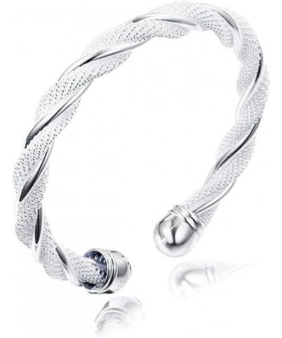 925 Sterling Silver Plated Adjustable Mesh Twisted Cuff Bangle Bracelet for Women $8.39 Bracelets