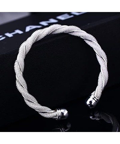 925 Sterling Silver Plated Adjustable Mesh Twisted Cuff Bangle Bracelet for Women $8.39 Bracelets