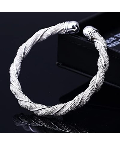 925 Sterling Silver Plated Adjustable Mesh Twisted Cuff Bangle Bracelet for Women $8.39 Bracelets