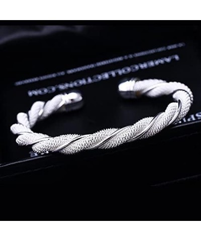 925 Sterling Silver Plated Adjustable Mesh Twisted Cuff Bangle Bracelet for Women $8.39 Bracelets