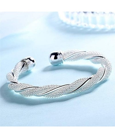 925 Sterling Silver Plated Adjustable Mesh Twisted Cuff Bangle Bracelet for Women $8.39 Bracelets