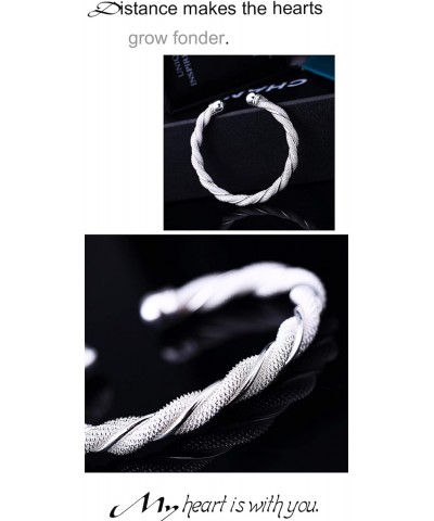 925 Sterling Silver Plated Adjustable Mesh Twisted Cuff Bangle Bracelet for Women $8.39 Bracelets