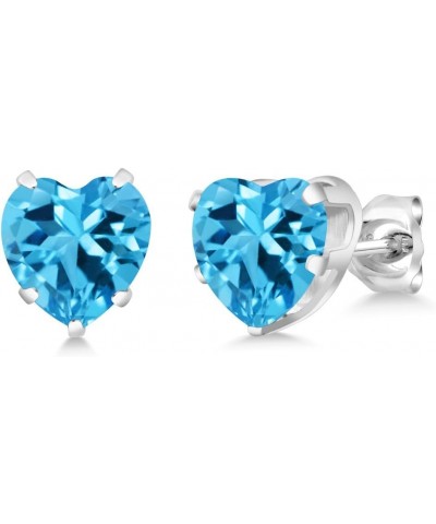 925 Sterling Silver Swiss Blue Topaz Stud Earrings For Women (4.50 Cttw, Gemstone Birthstone, Heart Shape 8MM) $27.83 Earrings