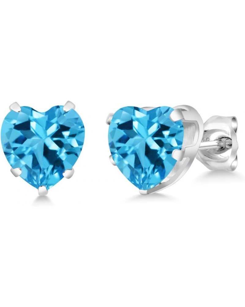 925 Sterling Silver Swiss Blue Topaz Stud Earrings For Women (4.50 Cttw, Gemstone Birthstone, Heart Shape 8MM) $27.83 Earrings