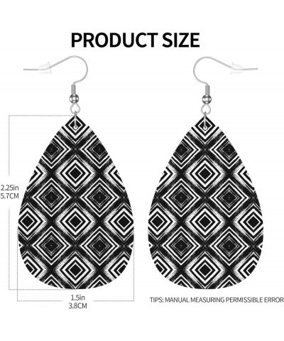 Cross Pattern Faux Leather Lightweight Teardrop Dangle Earrings Women Girls Fashion Jewelry Black White Square $6.35 Earrings