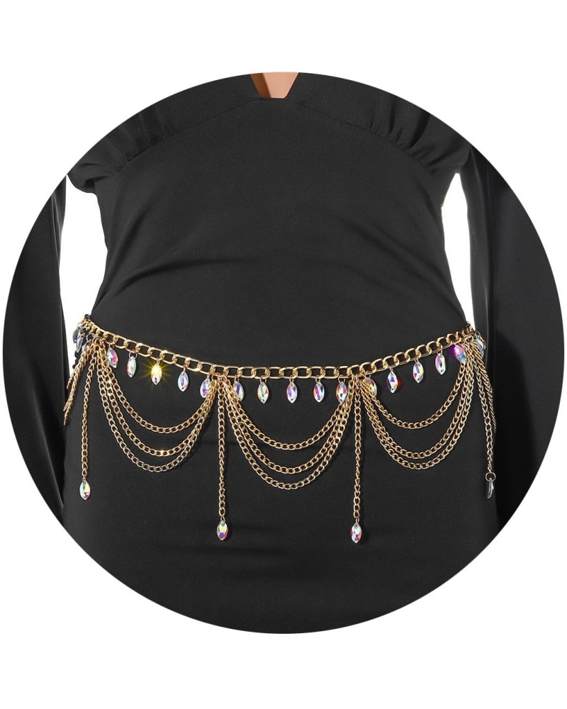 Rhinestone Metal Waist Chain Gold Tassel Layered Crystal Chain Belt Waist Jewelry Accessories Women Girls $8.83 Body Jewelry