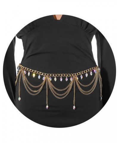 Rhinestone Metal Waist Chain Gold Tassel Layered Crystal Chain Belt Waist Jewelry Accessories Women Girls $8.83 Body Jewelry