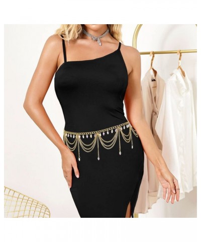 Rhinestone Metal Waist Chain Gold Tassel Layered Crystal Chain Belt Waist Jewelry Accessories Women Girls $8.83 Body Jewelry