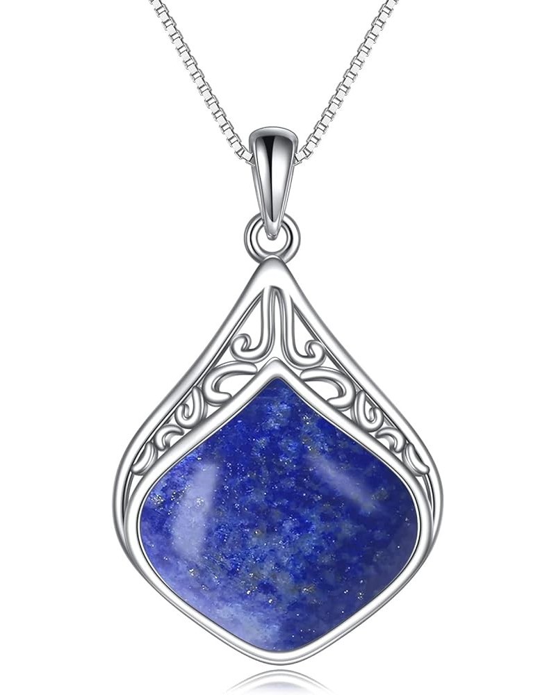 Teardrop Necklace Sterling Silver Filigree Irish Pendant Necklace Natural Stone Moonstone/Lapis Lazuli/Larimar/Moss Agate Nec...