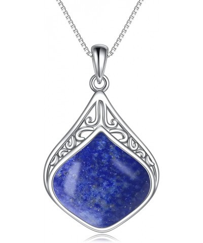 Teardrop Necklace Sterling Silver Filigree Irish Pendant Necklace Natural Stone Moonstone/Lapis Lazuli/Larimar/Moss Agate Nec...