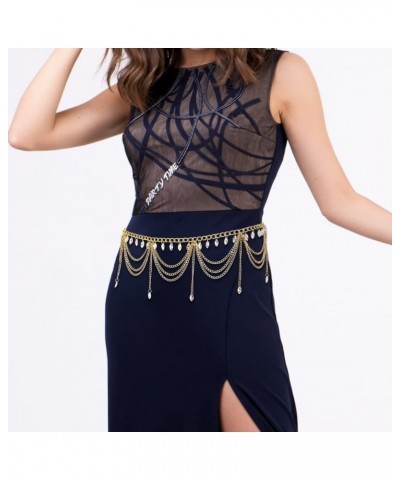 Rhinestone Metal Waist Chain Gold Tassel Layered Crystal Chain Belt Waist Jewelry Accessories Women Girls $8.83 Body Jewelry