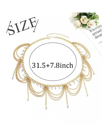 Rhinestone Metal Waist Chain Gold Tassel Layered Crystal Chain Belt Waist Jewelry Accessories Women Girls $8.83 Body Jewelry