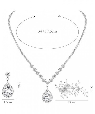 6 Pieces Bridal Jewelry Set for Women Cubic Zirconia Teardrop Necklace Bracelet Dangle Earrings Hairpin Headband for Bridal B...