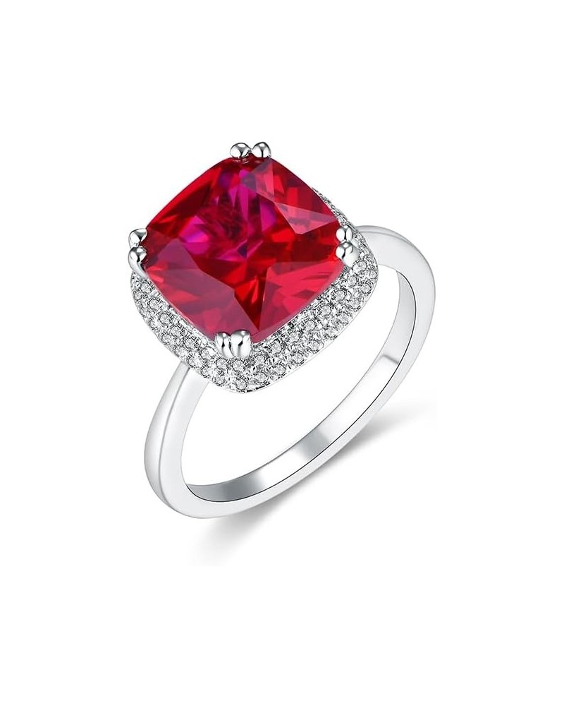 5.10 Cttw Lab-Grown Ruby Cushion Cut Ring with White Sapphire Halo 14K White Gold Over Silver Comes With Gift Box $39.60 Others