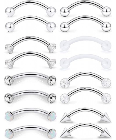 Eyebrow Ring Bar 16G Stainless Steel Curved Barbell Clear Diamond CZ Piercing Body Jewelry Retainer for Women Men 12-16 Piece...