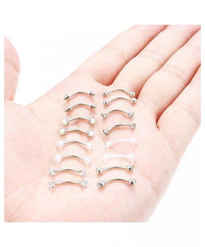 Eyebrow Ring Bar 16G Stainless Steel Curved Barbell Clear Diamond CZ Piercing Body Jewelry Retainer for Women Men 12-16 Piece...