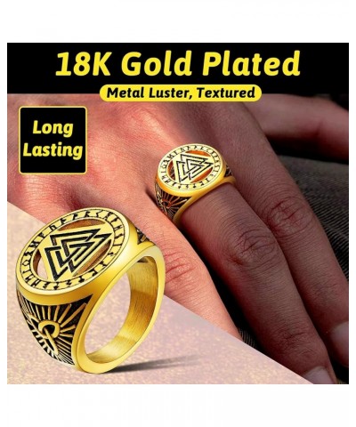 Norse Viking Rings, Stainless Steel/18K Gold Plated Vintage Celtic Knot/Nordic Valknut Rune Finger Ring Jewelry for Men Women...