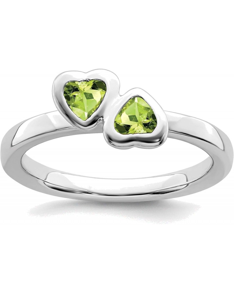 Solid Sterling Silver Stackable Expressions Peridot Double Heart Ring in Size 5 $26.20 Rings