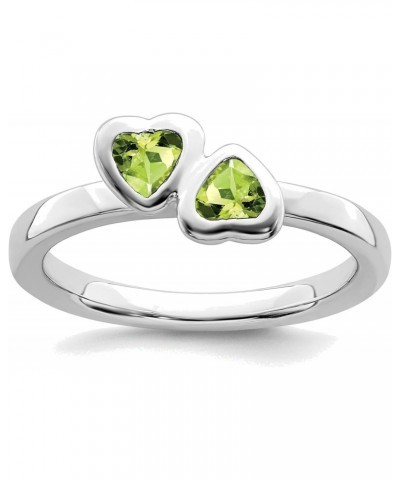 Solid Sterling Silver Stackable Expressions Peridot Double Heart Ring in Size 5 $26.20 Rings