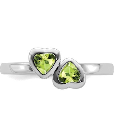 Solid Sterling Silver Stackable Expressions Peridot Double Heart Ring in Size 5 $26.20 Rings