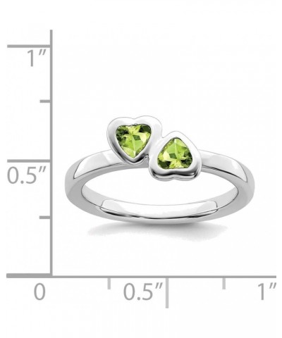 Solid Sterling Silver Stackable Expressions Peridot Double Heart Ring in Size 5 $26.20 Rings