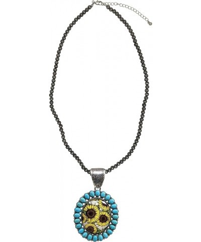 Turquoise Stone Framed Sunflowers Glass Bubble Pendant Native Pearl 24 Inch Long Necklace Turquoise $9.35 Necklaces