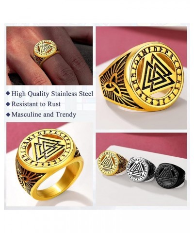 Norse Viking Rings, Stainless Steel/18K Gold Plated Vintage Celtic Knot/Nordic Valknut Rune Finger Ring Jewelry for Men Women...