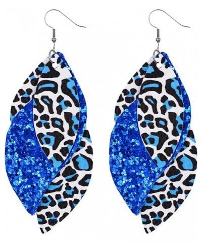 Colorful Layered S Shape Leather Dangle Earrings Shining Leaf Shape Leopard Print Earrings for Women Girls Jewelry H $6.04 Ea...