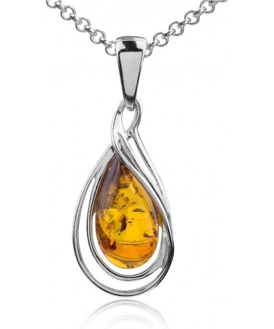 Amber Sterling Silver Drop Pendant Necklace 18 Inches $12.00 Necklaces