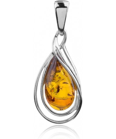 Amber Sterling Silver Drop Pendant Necklace 18 Inches $12.00 Necklaces