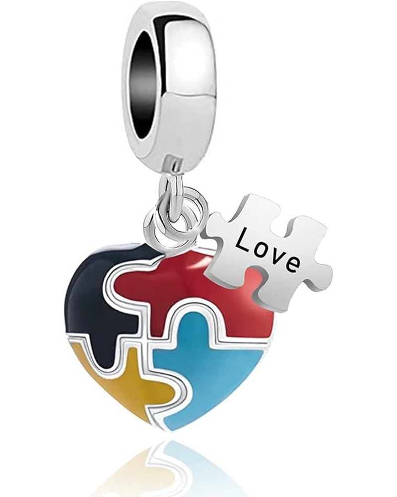 Autism Awareness Heart Puzzle Charm Compatible With Pandora Charms Bracelets Dangle Puzzle $8.47 Bracelets