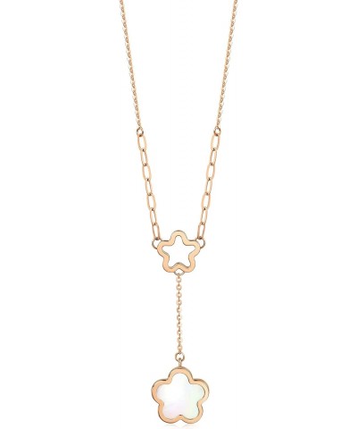 Delicate Gold 18K Rose Gold & Mother of Pearl Flowers Duo Necklace for Women and Girls 92829N | 18.5 Inches, (47 CM) $142.35 ...