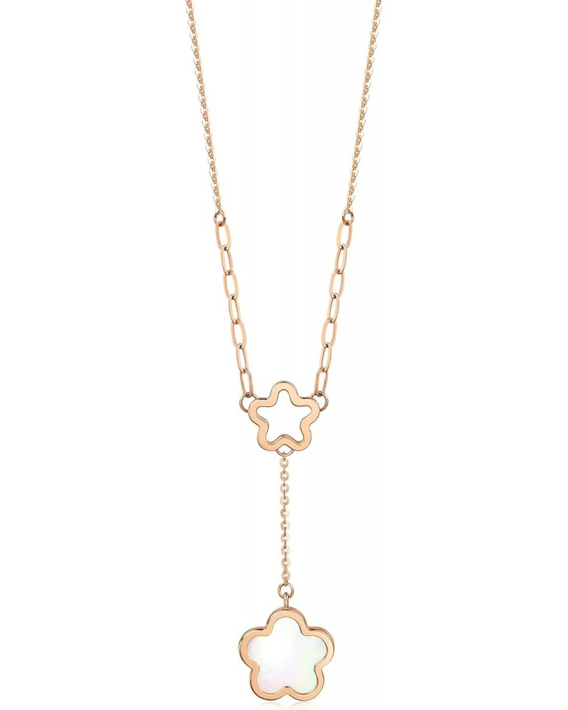 Delicate Gold 18K Rose Gold & Mother of Pearl Flowers Duo Necklace for Women and Girls 92829N | 18.5 Inches, (47 CM) $142.35 ...