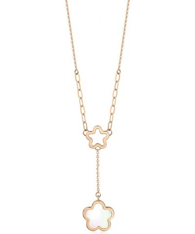 Delicate Gold 18K Rose Gold & Mother of Pearl Flowers Duo Necklace for Women and Girls 92829N | 18.5 Inches, (47 CM) $142.35 ...