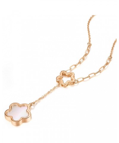 Delicate Gold 18K Rose Gold & Mother of Pearl Flowers Duo Necklace for Women and Girls 92829N | 18.5 Inches, (47 CM) $142.35 ...