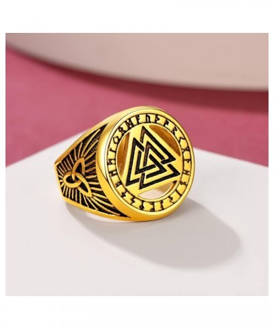 Norse Viking Rings, Stainless Steel/18K Gold Plated Vintage Celtic Knot/Nordic Valknut Rune Finger Ring Jewelry for Men Women...