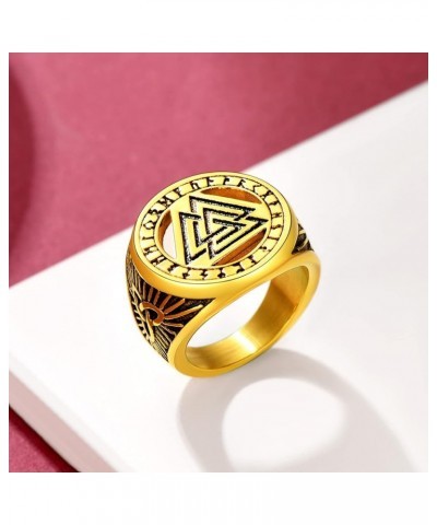 Norse Viking Rings, Stainless Steel/18K Gold Plated Vintage Celtic Knot/Nordic Valknut Rune Finger Ring Jewelry for Men Women...