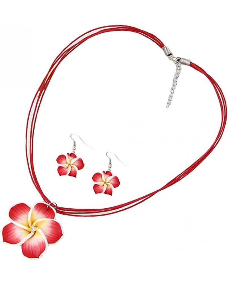 Artificial Flower Necklace Earring Set Adjustable Hawaiian Plumeria Flower Jewelry Sets,Purple red $4.11 Jewelry Sets